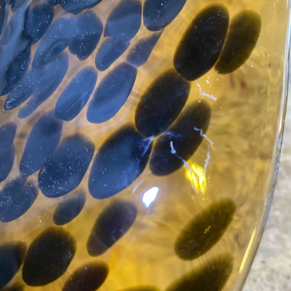 Hand Blown‎ Art Glass ~Table Platter~Tortoise Decor, Spotted Amber.14”